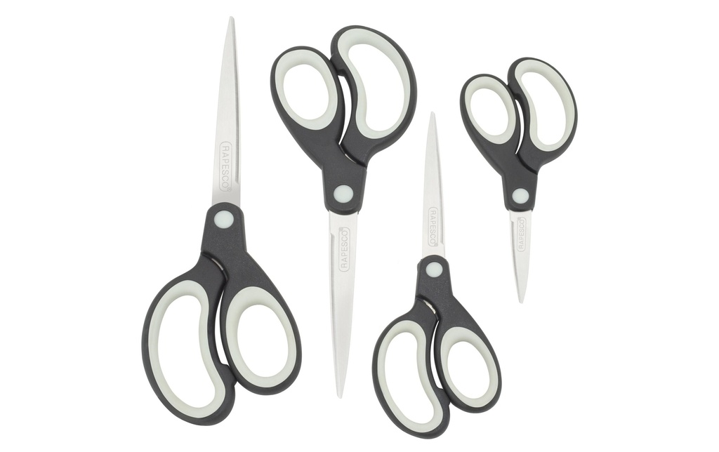 Rapesco Ciseaux Soft Grip Noir/gris, 4 pièces, Acier inoxydable, Universel