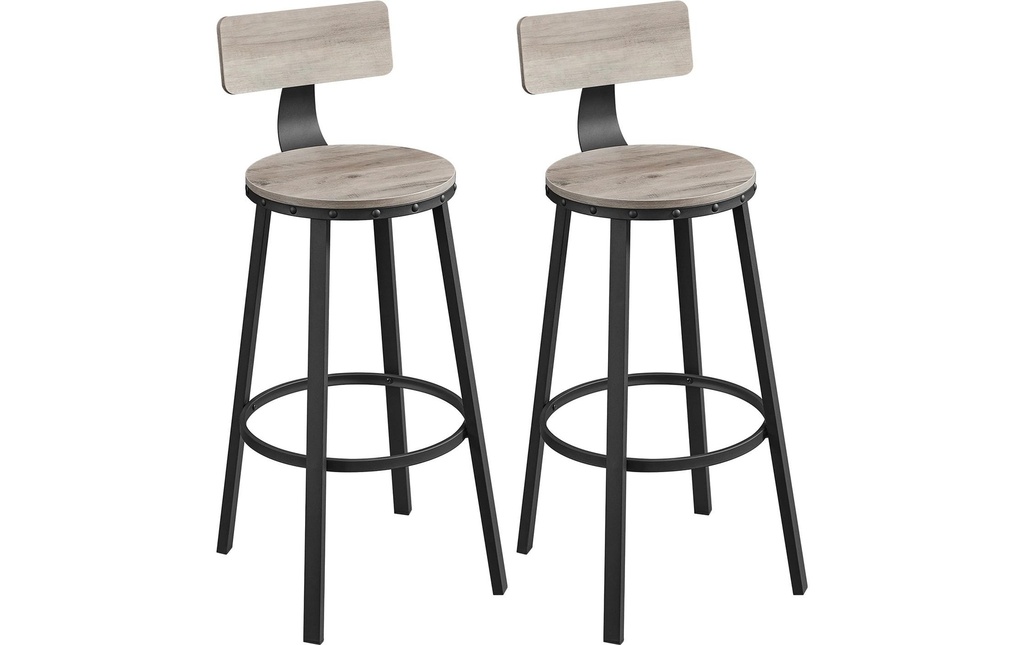 VASAGLE Tabouret de bar 2 pièces 54.5 x 99.8 cm, Noir/Gris