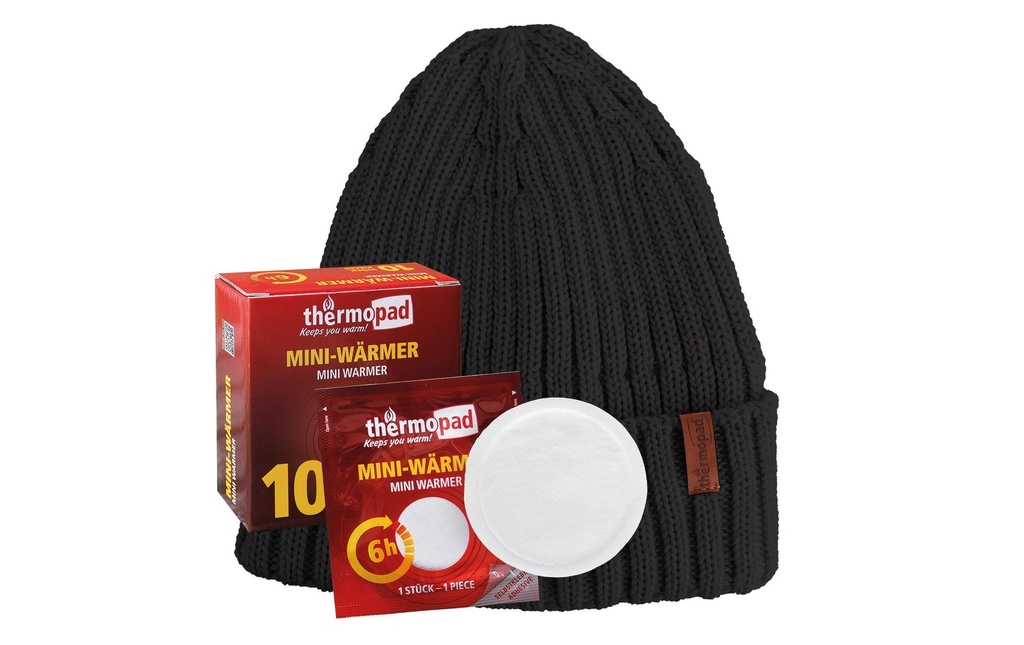 Thermopad multi BEANIE Mérinos avec 10 mini-chauffes - Noir