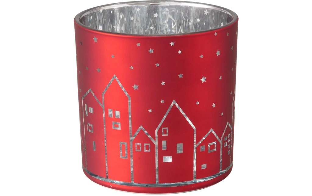 Boltze Photophore de Noël Petite ville verre, 15 x 15 cm