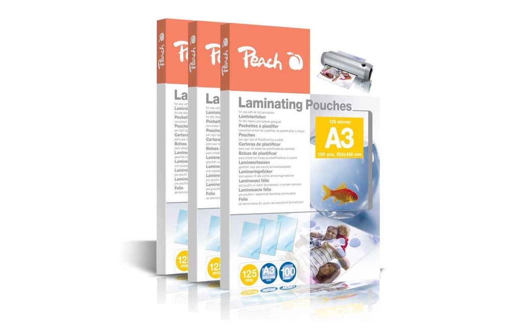 Peach Film laminé A3, 125 µm, 3x100 pièces, brillant