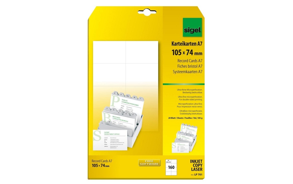 SIGEL Cartes-fiches A7 sur flle A4 (20 pces)