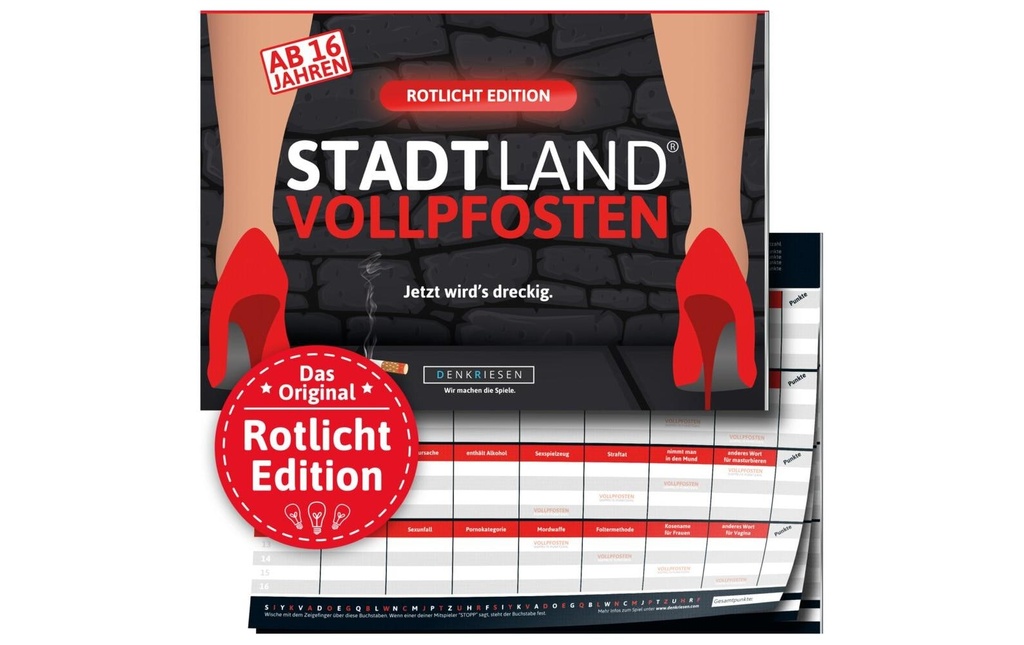 Denkriesen Party game STADT LAND VOLLPFOSTEN – Rotlicht Edition
