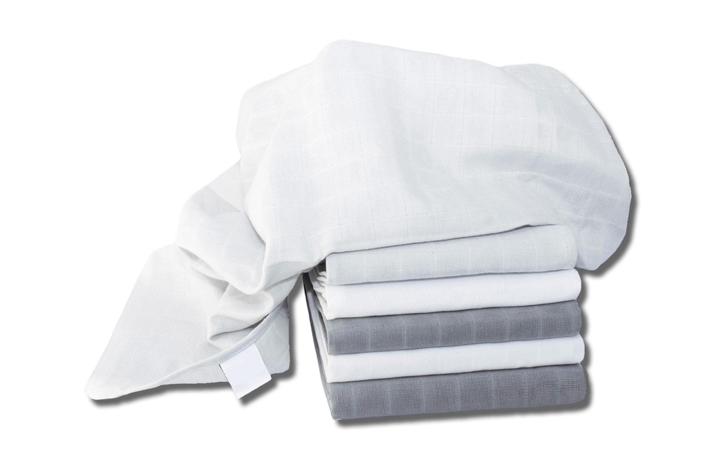 MAKIAN Serviette en gaze 6-er Set 70 x 70 cm Uni gris et blanc