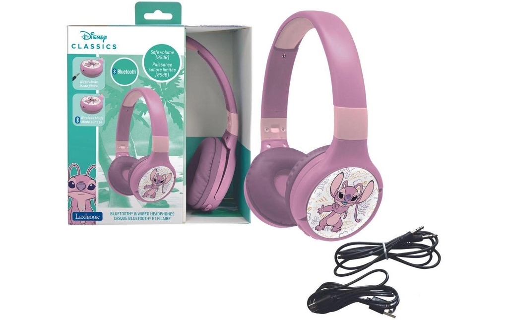Lexibook Écouteurs Bluetooth Disney Stitch Angel 2en1 Rose