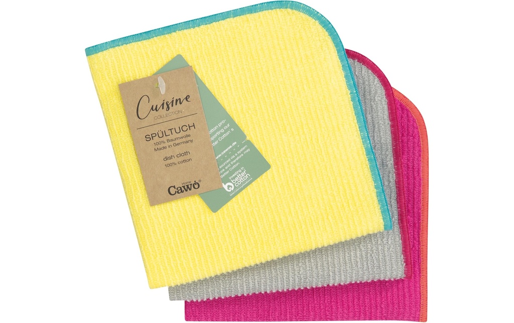 Cawö Torchon à vaisselle Trio 30 x 30 cm, 3 pièces, citron/rose