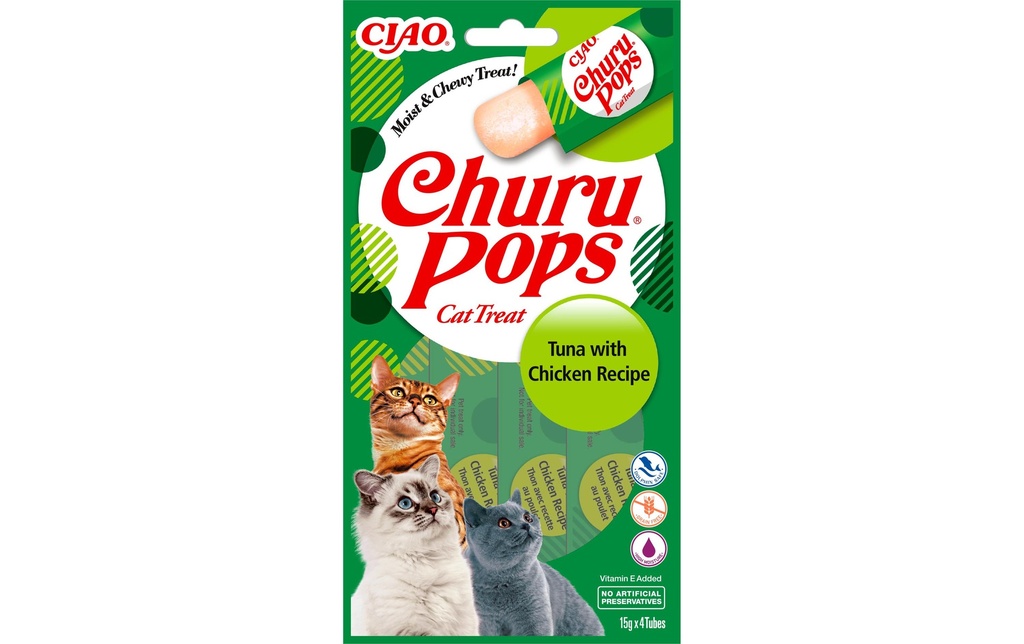 CIAO Churu Collation pour chat Pops Thon & Poulet, 4 x 15 g