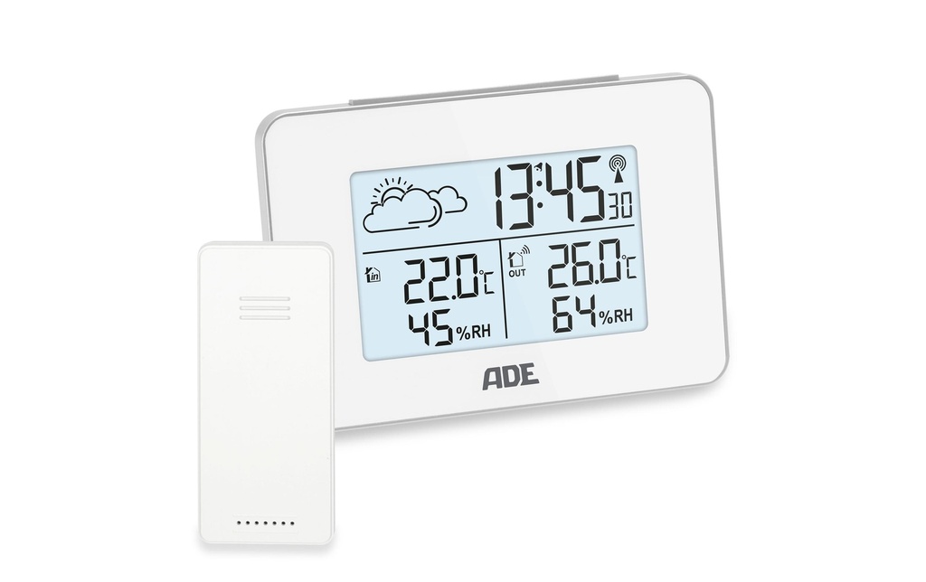ADE Station météo avec capteur extérieur radio Blanc