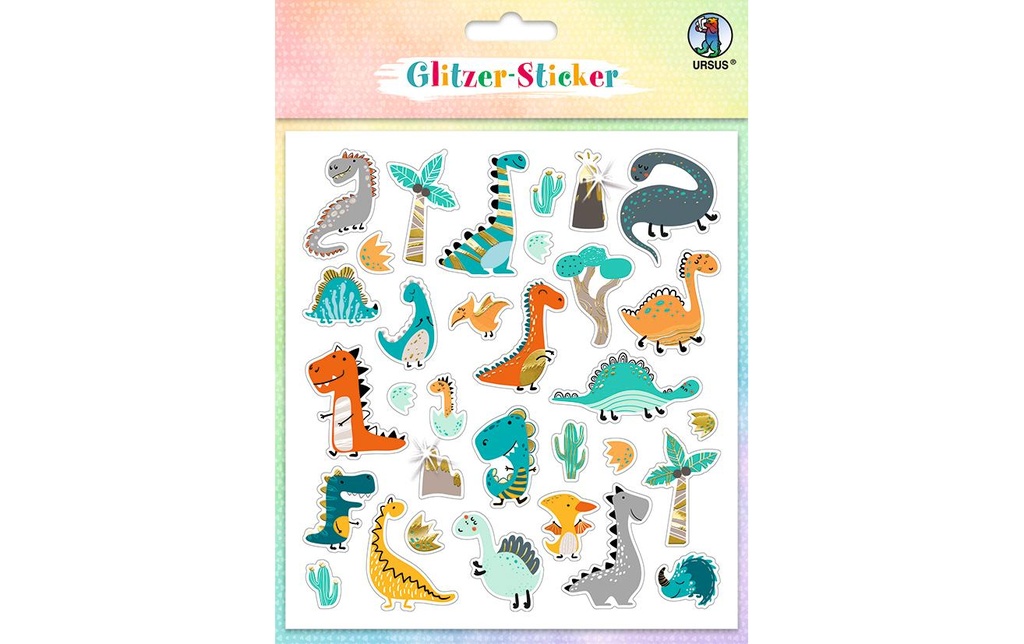 URSUS Autocollant à motif Glitter Fun Dinos 4 feuilles, 138 autocollants
