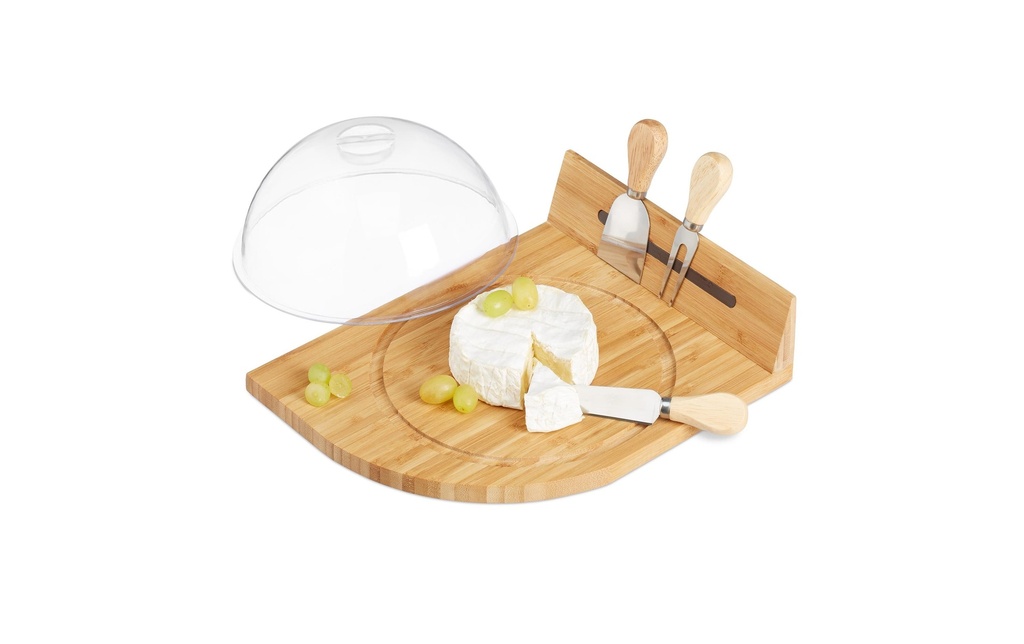 relaxdays Cloche à fromage avec couverts 5 pièces, brun