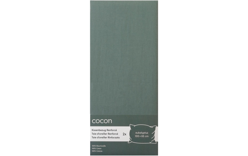 COCON Taie d'oreiller Renforcé 100 x 65 cm, Eucalyptus, 2 pces