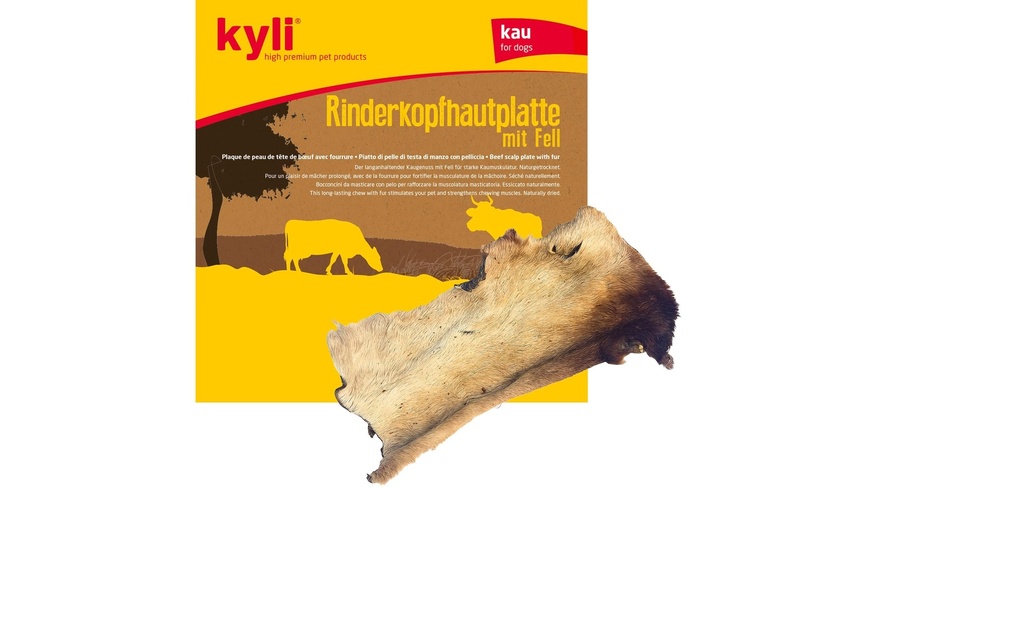 kyli Produit à mâcher  Plaque de tête de bœuf avec fourrure, 250 g