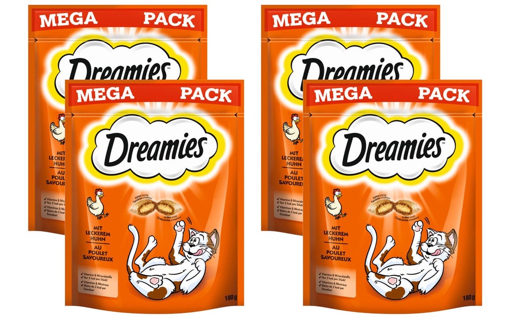 Dreamies Collation pour chat avec poulet, 4 x 180g