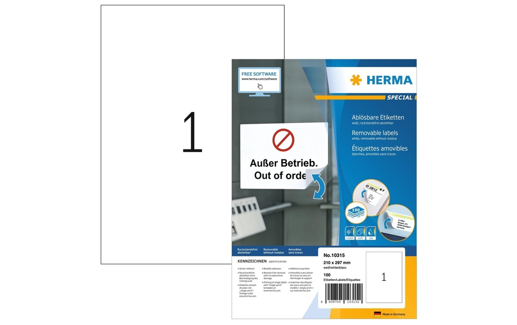 HERMA Etiquettes enlevable 210x297 (100 pces)