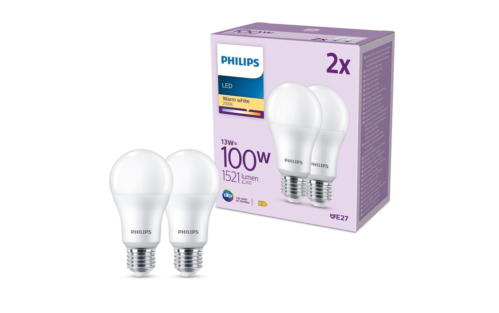 Philips Lampe LED 100W A67 E27 WW FR ND 2CT/6 EC Blanc chaud (WW)