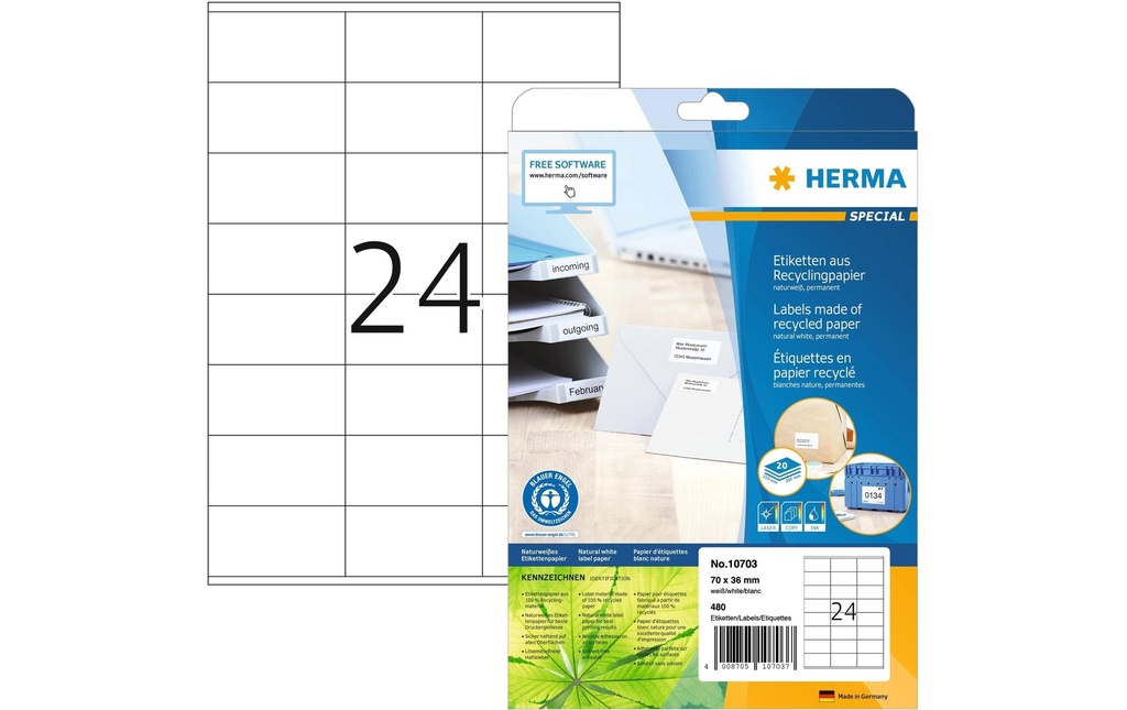 HERMA Etiquettes Recycling 70x36 (20 pces)