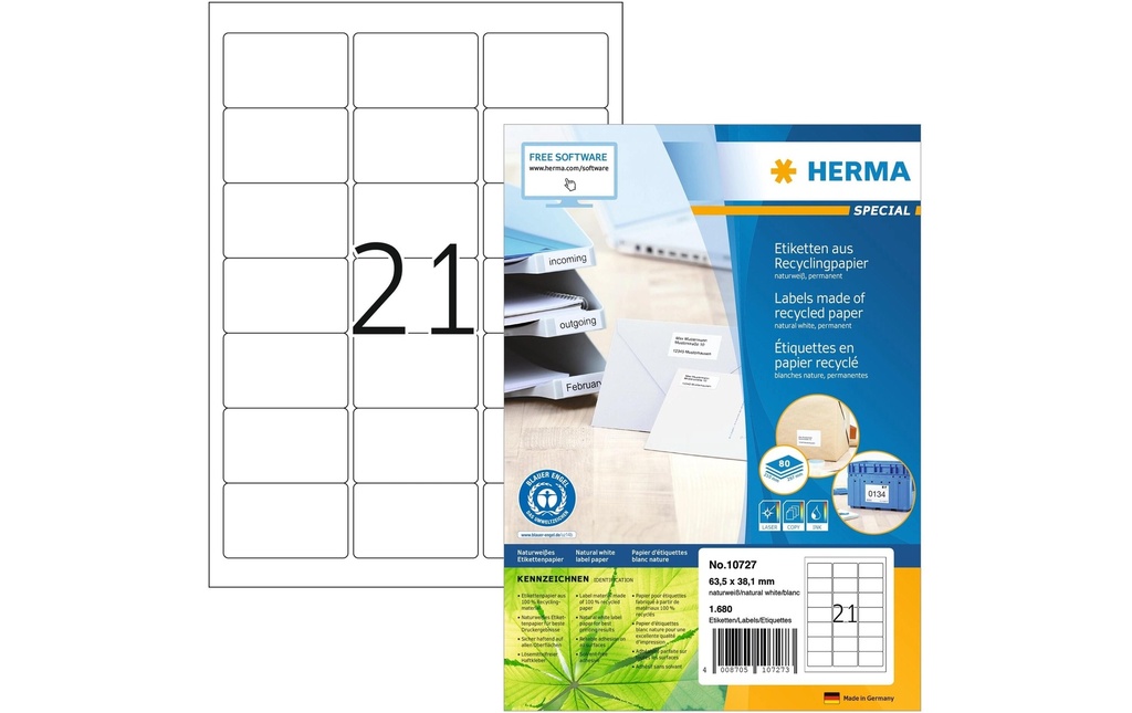 HERMA Etiquettes Recycling 63.5x38.1 (80 pces)