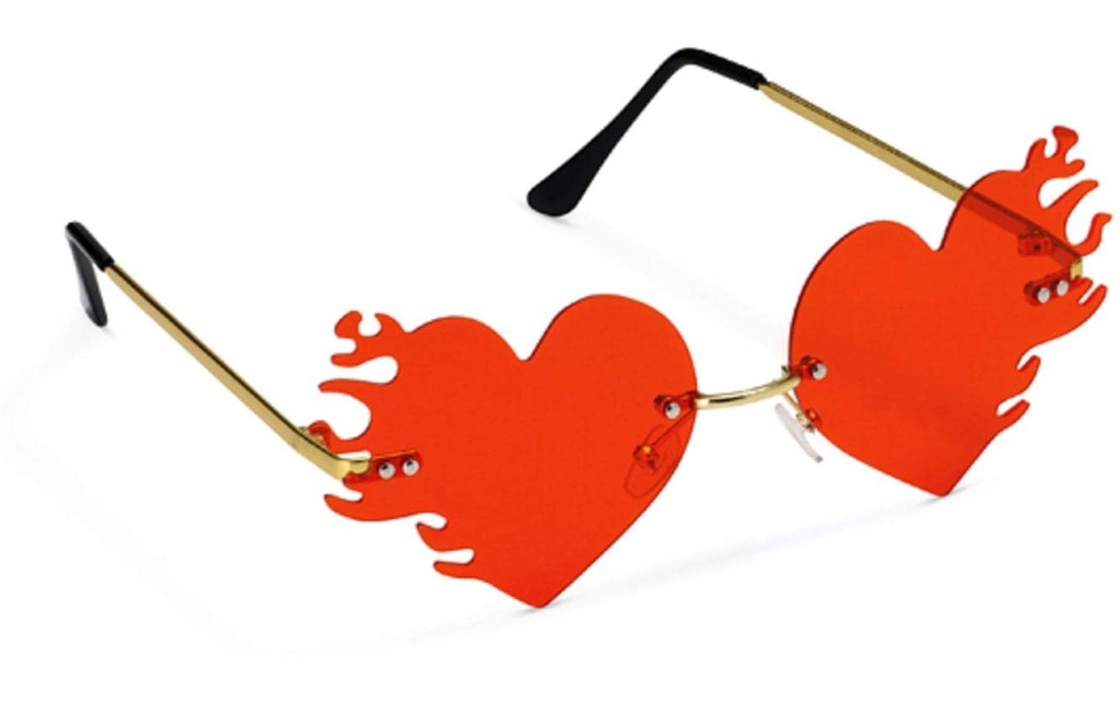 Partydeco Lunettes de fête Cœur de flamme, 14.5 x 5 x 13 cm, rouge