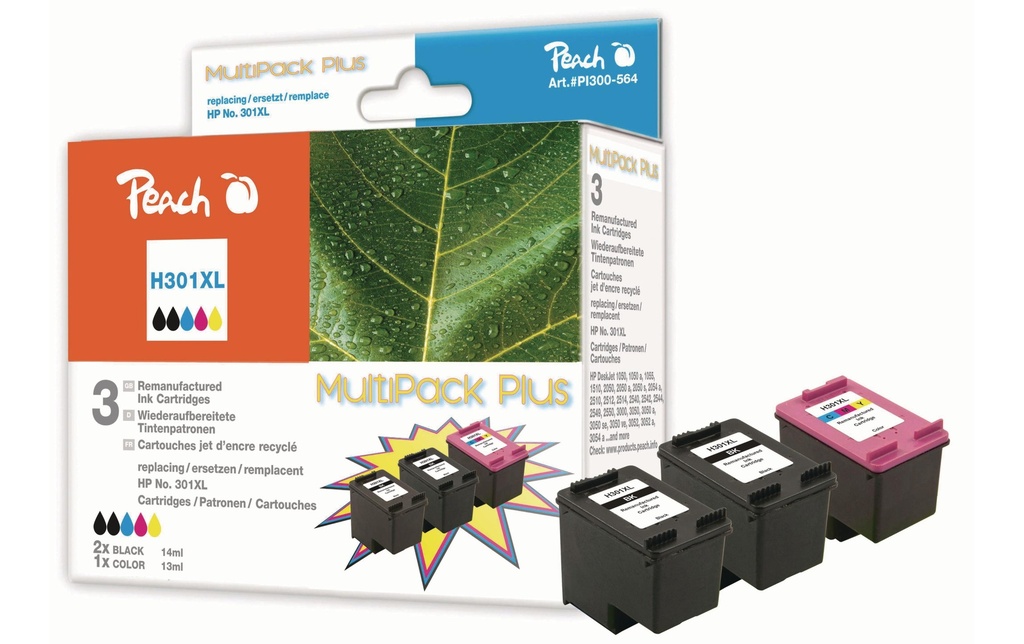 Peach Kits d’encre HP Nr. 301XL Couleur, 2x BK