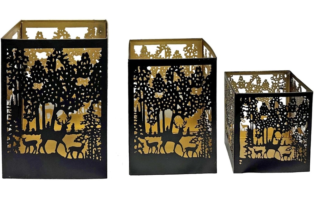 Dameco Lanterne Forest Set de 3 pièces, Noir/Doré