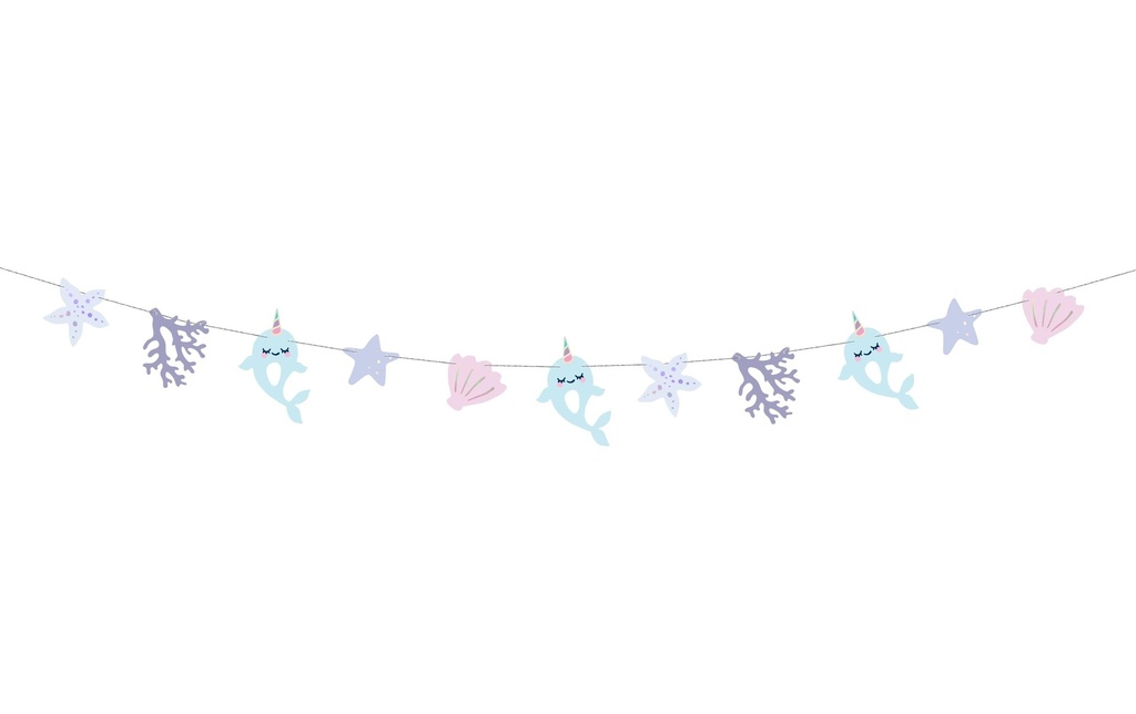 Partydeco Guirlande Narval 1 m, Bleu/Rose/Violet