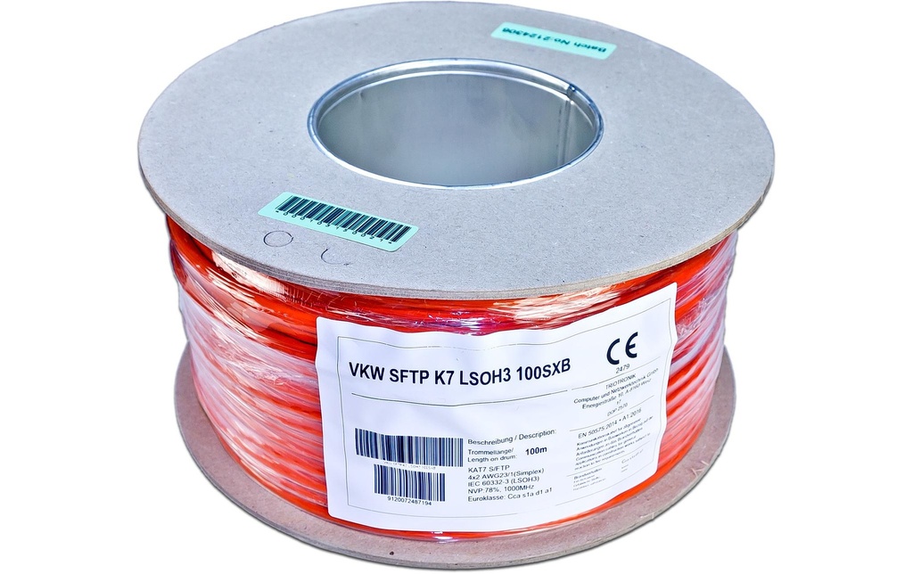 Wirewin Câble de pose VKW SFTP K7 LSOH3 Cat 7, S/FTP, 100 m, Orange