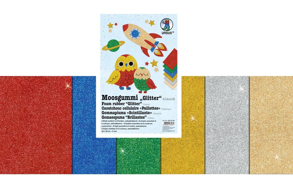 URSUS Set de caoutchouc mousse Paillettes autocollantes Classic, 10 pièces