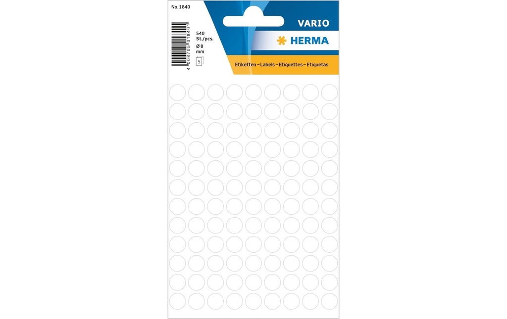 HERMA Pastilles coul.Vario 8mm blanc (5 pces)