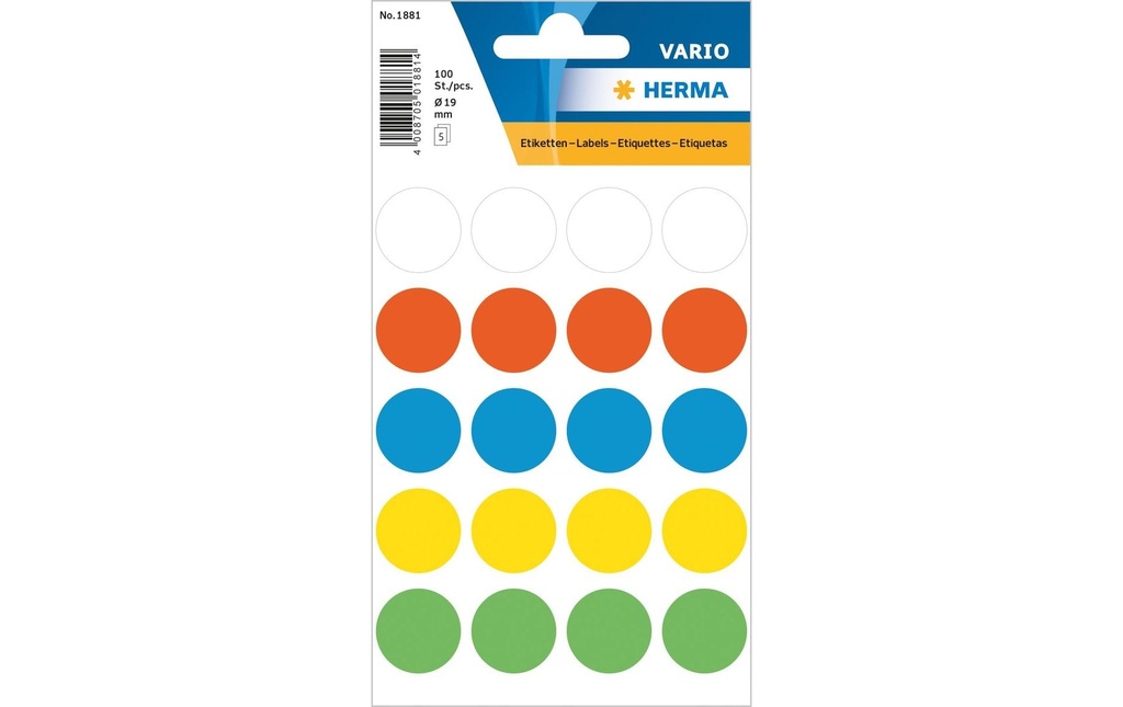 HERMA Pastil.coul.Vario 19mm 5couleu (5 pces)