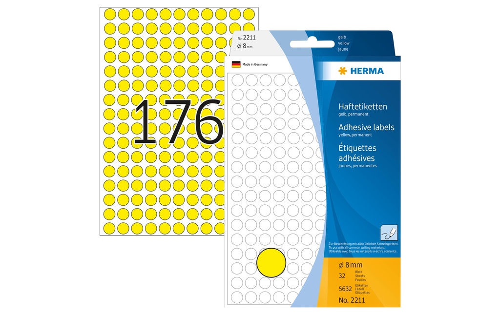 HERMA Etiquettes ronde 8mm jaune (32 pces)