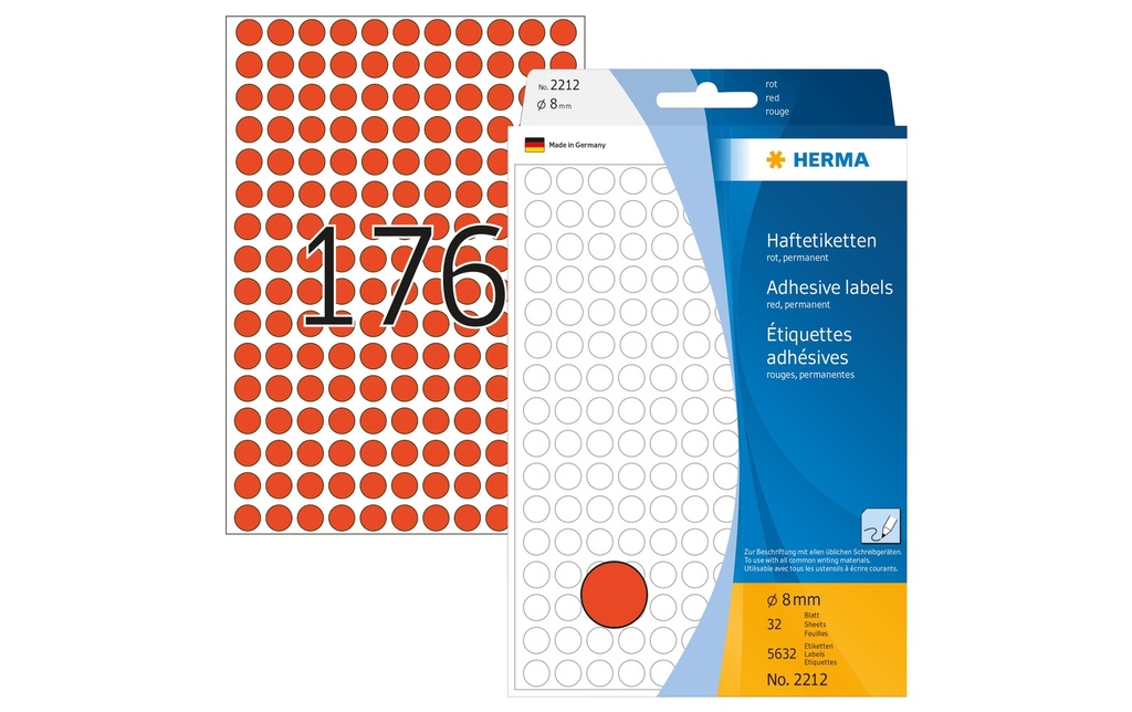 HERMA Etiquettes ronde 8mm rouge (32 pces)