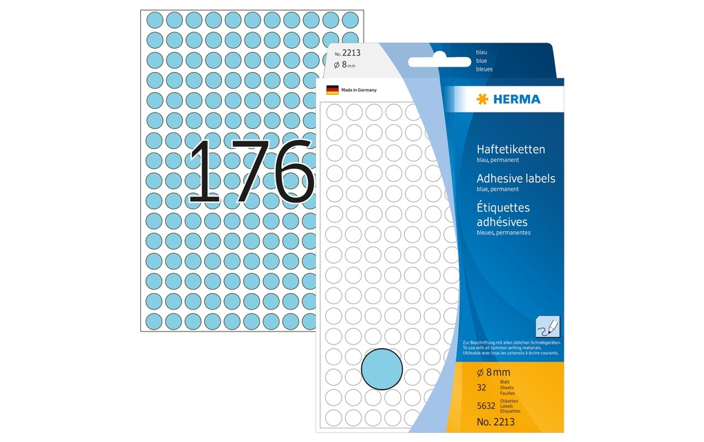HERMA Etiquettes ronde 8mm bleu (32 pces)