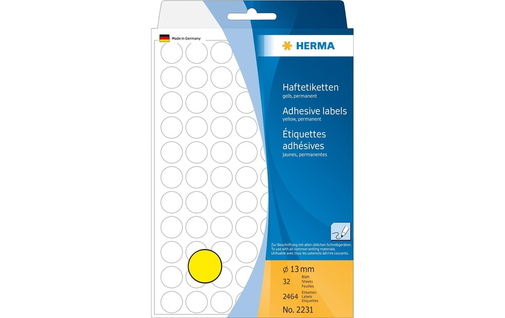 HERMA Etiquettes ronde 13mm jaune (32 pces)
