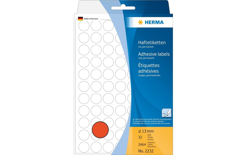 HERMA Etiquettes ronde 13mm rouge (32 pces)