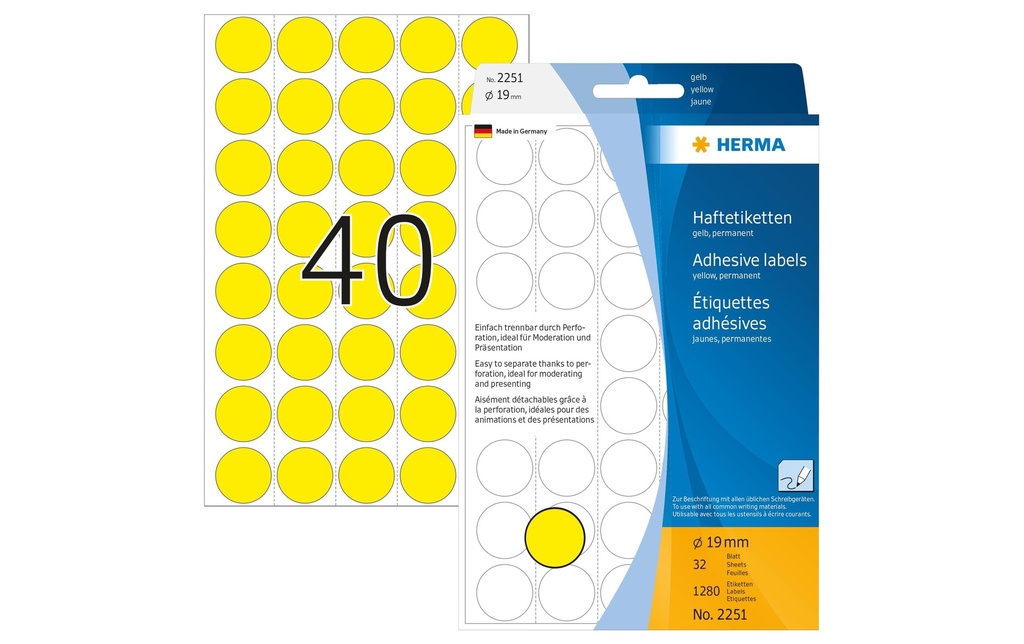 HERMA Etiquettes ronde 19mm jaune (32 pces)