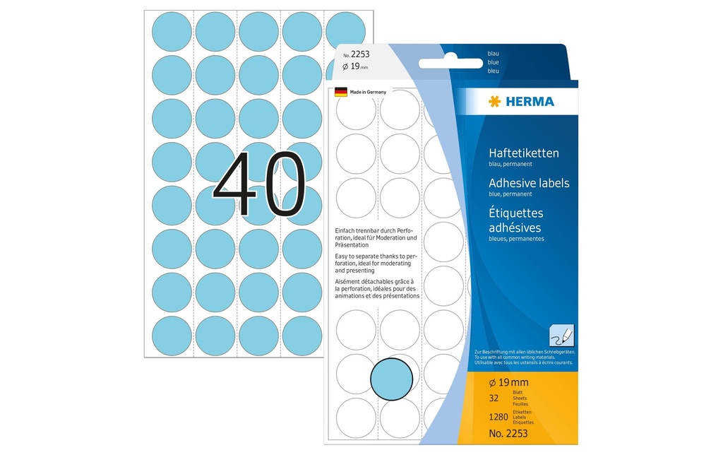 HERMA Etiquettes ronde 19mm bleu (32 pces)