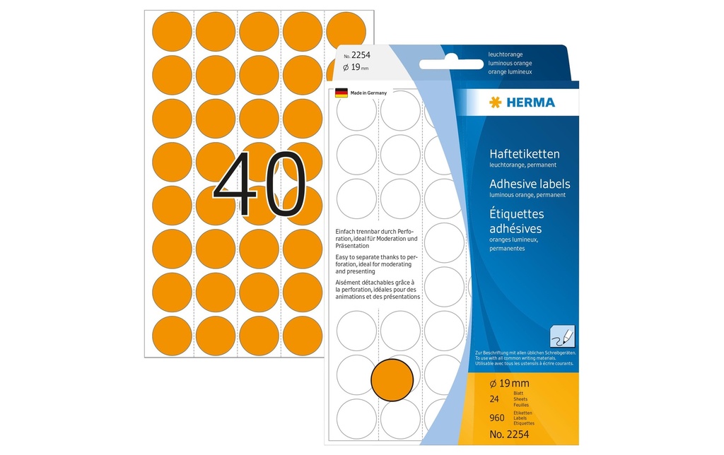 HERMA Etiquettes ronde 19mm orangefl (24 pces)