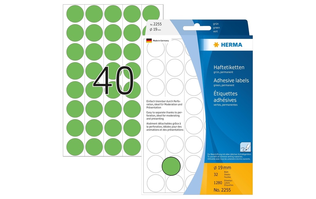 HERMA Etiquettes ronde 19mm vert (32 pces)