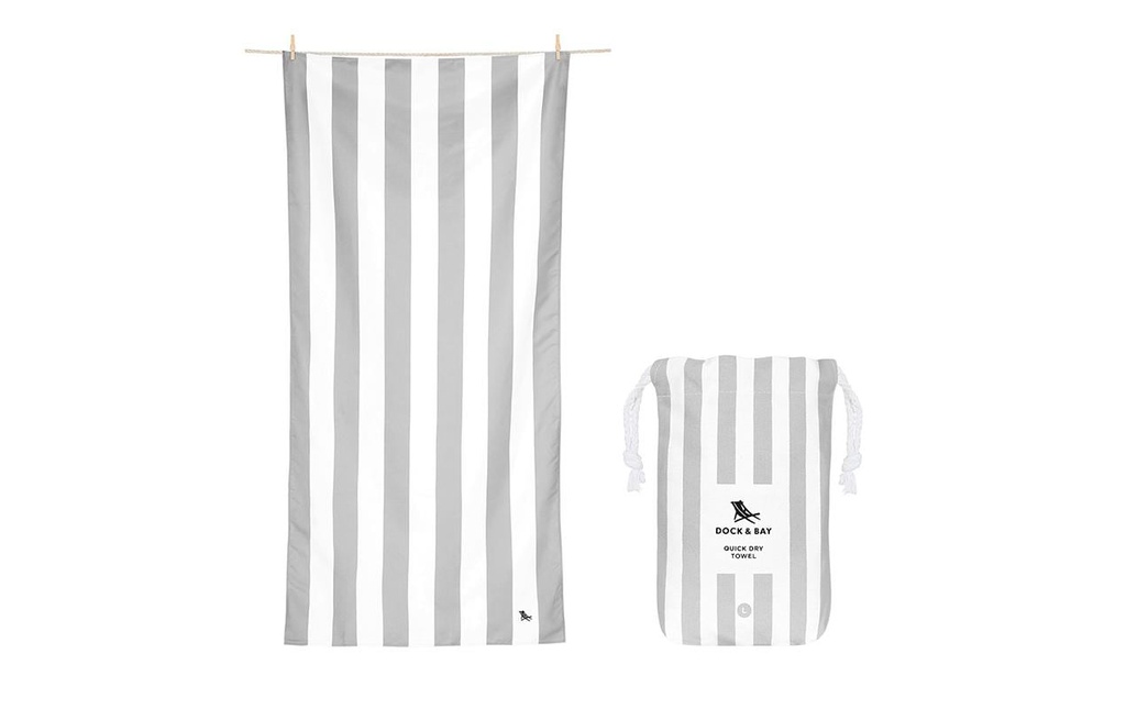 Dock & Bay Serviette de plage Cabana L, Gris Clair/Blanc