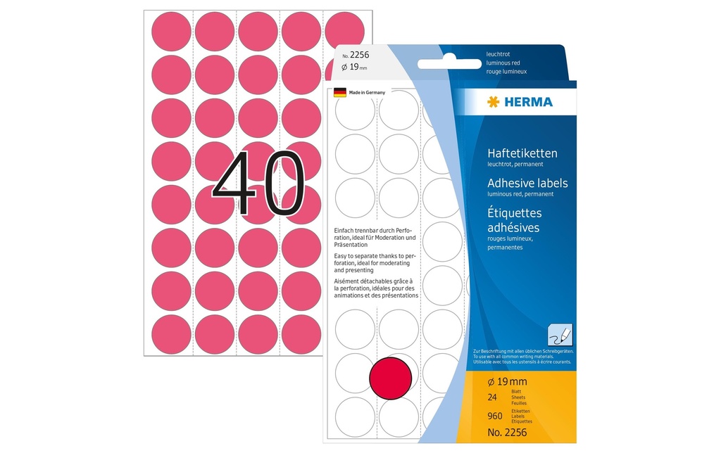 HERMA Etiquettes ronde 19mm rouge fl (24 pces)