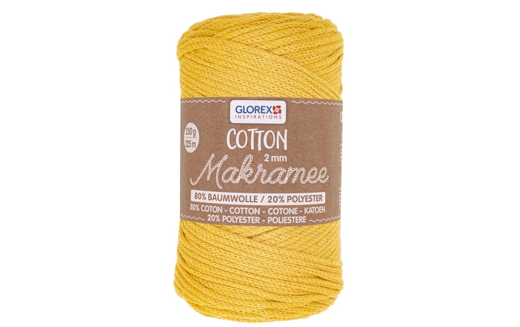 Glorex Laine Macramee Cotton 2 mm, 250g, Jaune moutarde