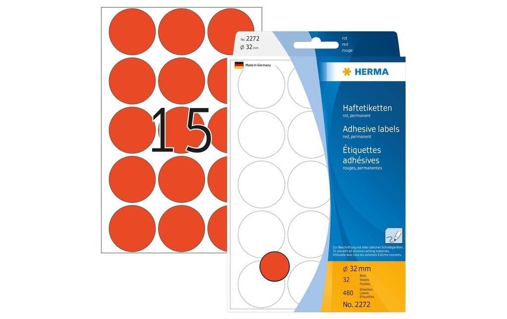 HERMA Etiquettes ronde 32mm rouge (32 pces)