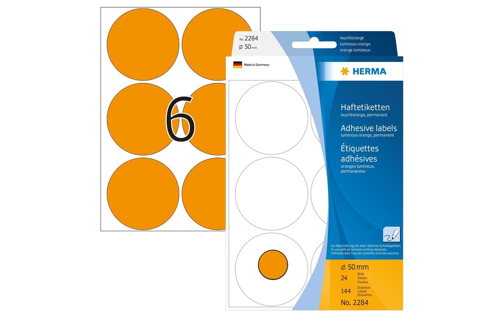 HERMA Etiquettes ronde 50mm orangefl (24 pces)