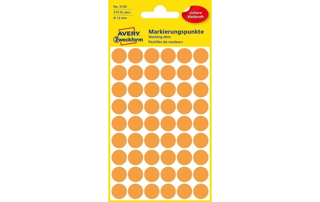 Avery Zweckform Pastilles adhésives 12 mm orange fluo
