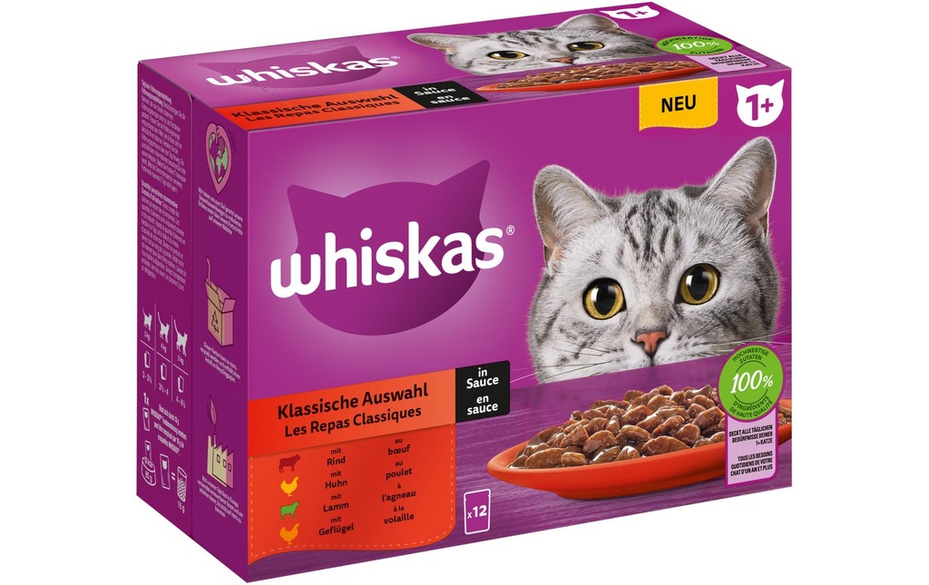 Whiskas Alimentation humide Sélection classique en sauce 1+, 12 x 85g