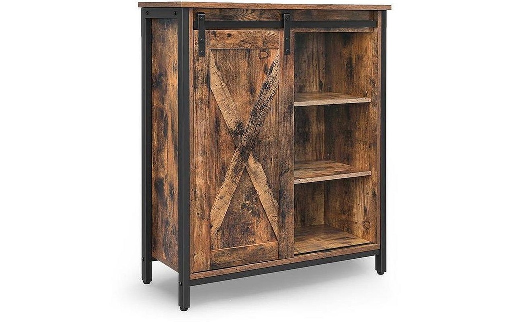 VASAGLE Commode avec porte coulissante 70 x 80 cm, Noir/Brun