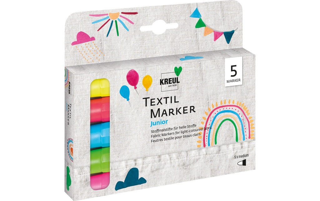 Kreul Marqueur pour textiles medium Junior Lot de 5