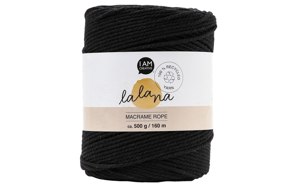 lalana Laine Macrame rope 2 mm, 500 g, Noir