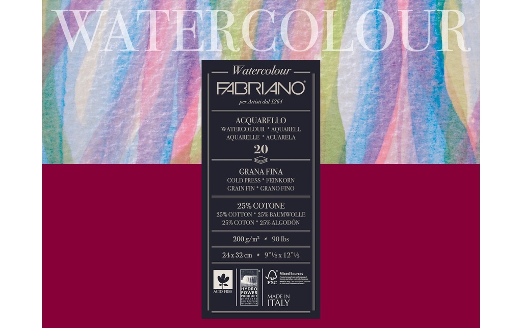 Fabriano Bloc aquarelle 24 x 32 cm, 200 g/m², 20 feuilles