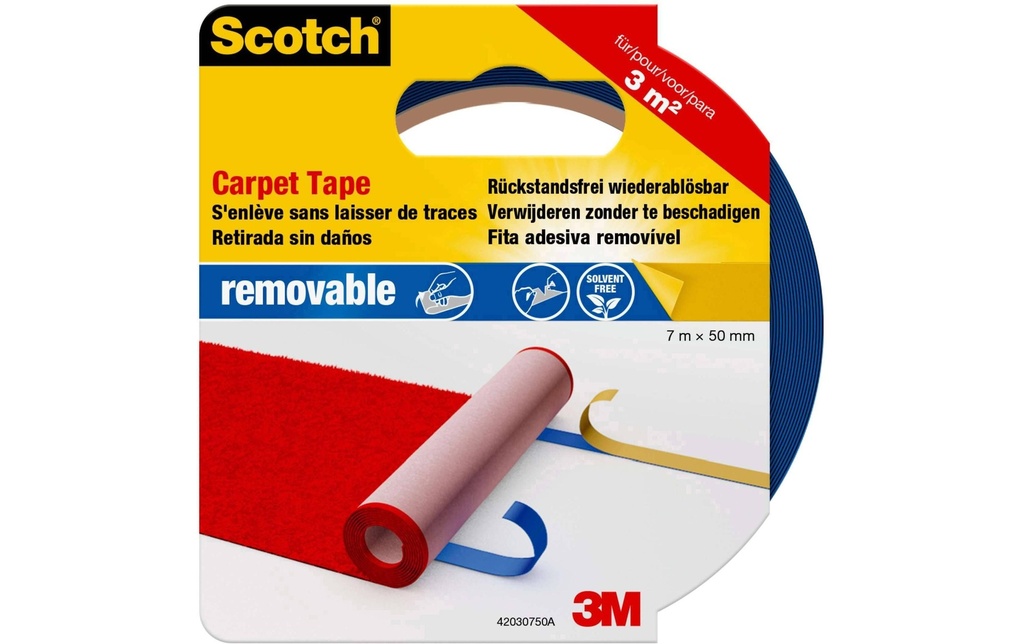 Scotch Ruban adhésif Scotch pour tapis, repositionnable 50 mm x 7 m, Bleu